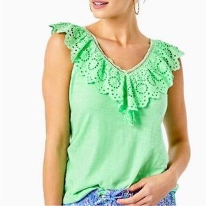 Lilly Pulitzer Patina Green Ruffled Plaza Tank Top